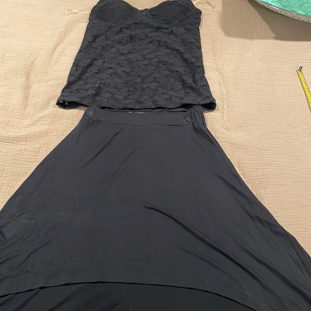 Set of Love Culture high/low black skirt AND Candie’s black lace top!! NH7